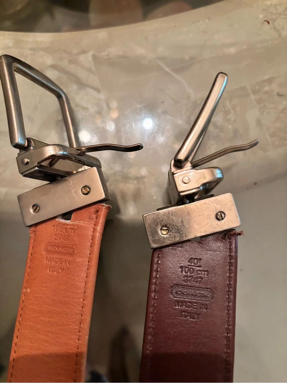 Coach Reversible Signature Canvas Belts in Brown and Navy Set of 2